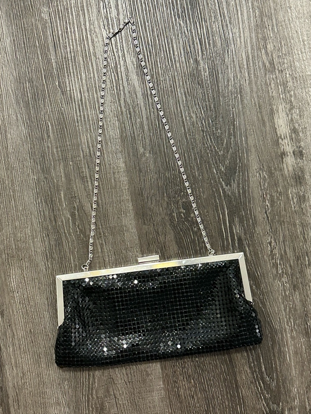vintage black mesh evening clutch chain strap gothic